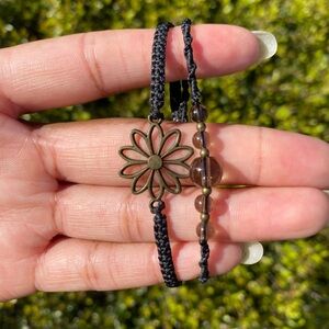 Sunflower and Smokey Quartz Macrame Bracelet